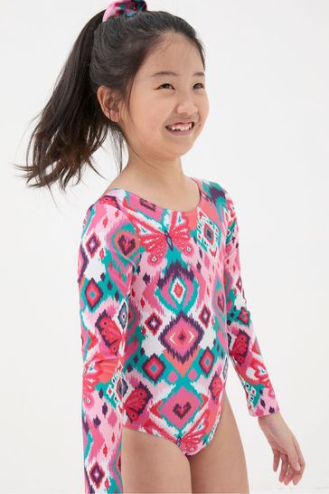 FatFace Pink Butterfly Long Sleeve Swimsuit