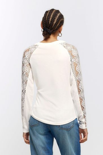 Buy River Island Cream Lace Raglan Long Sleeve Top from Next