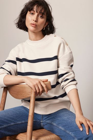 Buy Mint Velvet Cream Neutral Cotton Blend Striped Sweatshirt from Next Bahrain