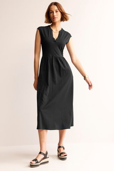 Boden Black Petite Chloe Notch Jersey Midi Dress