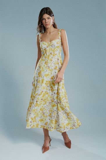 Yellow floral bardot dress sale