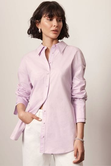 Mint Velvet Purple Lilac Cotton Sleeved Shirt