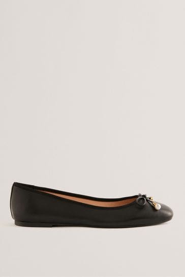 Ted Baker Black Flat Ayvvah Bow Ballerina Shoes With Signature Coin