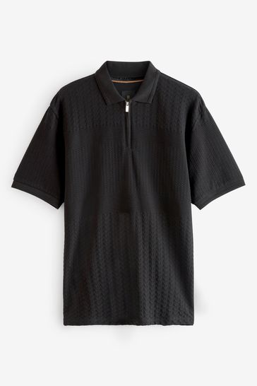 Black Regular Fit Textured Polo Shirt