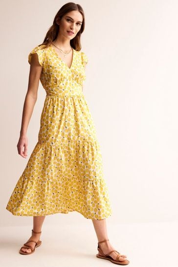 Boden Yellow Petite May Cotton Midi Tea Dress