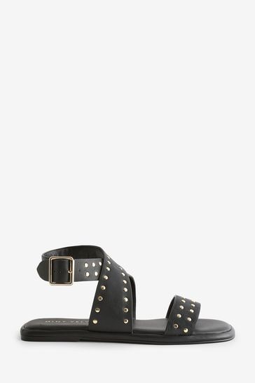 Mint Velvet Black Black Leather Stud Sandals