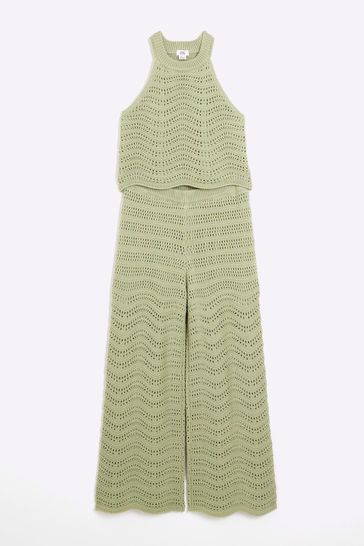 Buy River Island Green Girls Crochet Top And Trouser Set from Next Bahrain