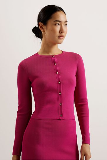 Ted Baker Purple Brylle Crew Neck Fitted Cropped Cardigan