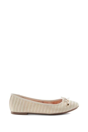 Dune London Natural Harping Branded Bow Ballerina Shoes
