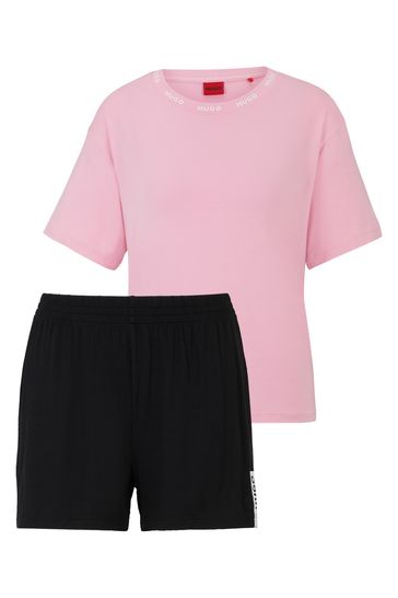 HUGO Pink Stretch-Jersey Pyjamas With Contrast Logo Details