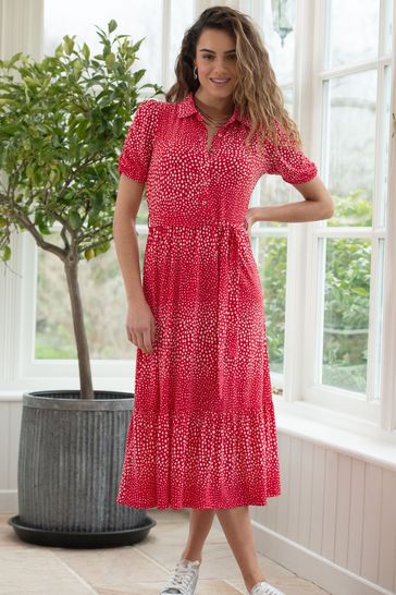 Buy Pour Moi Red Jodie Fuller Bust Slinky Jersey Tiered Midi Shirt Dress from Next Bahrain