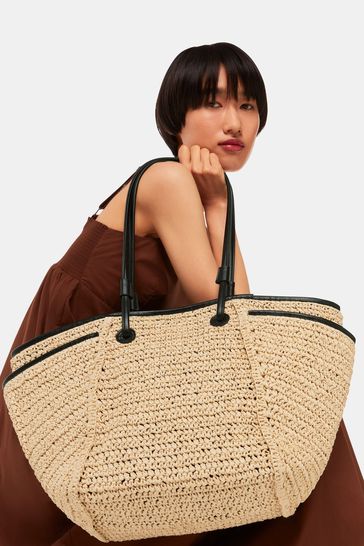 Whistles Zoelle Straw Nude Tote Bag
