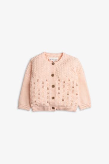 The Little Tailor Pink Cotton Pointelle Knitted Cardigan