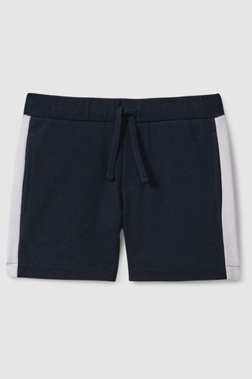 Reiss Navy/White Marl Knitted Cotton Drawstring Shorts