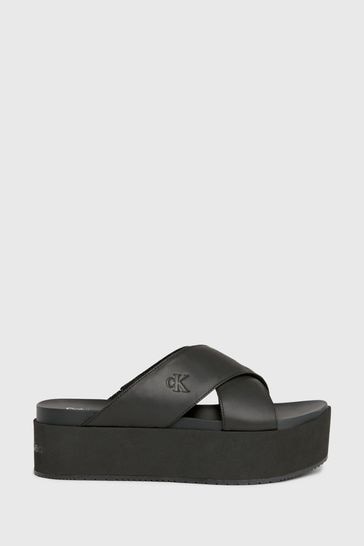 Calvin Klein Black Flatform Cross Sandals