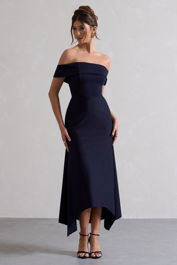 Club L Blue Windsor Bardot Maxi Dress