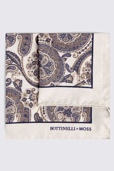 MOSS Natural Bottinelli Silk Paisley Pocket Square