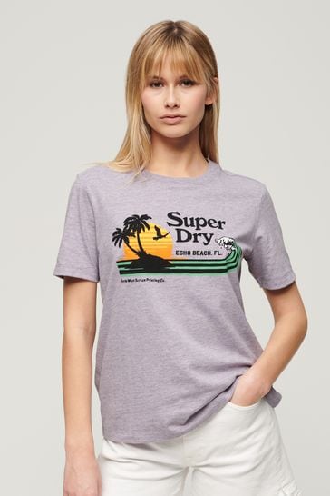 SUPERDRY Purple SUPERDRY Outdoor Stripe Relaxed T-Shirt