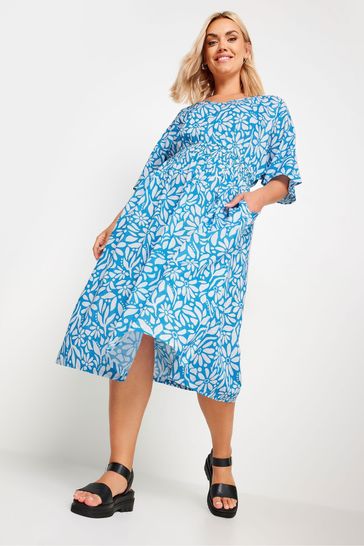 Yours Curve Blue LIMITED COLLECTION  Floral Print Linen Midaxi Dress