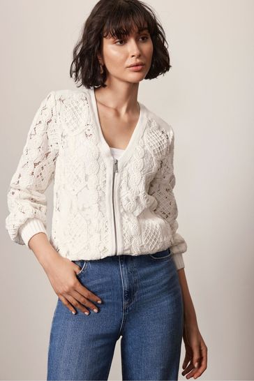 Mint Velvet White Lace Bomber Jacket