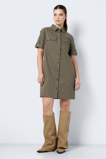 NOISY MAY Green 100 Cotton Utility Denim Dress