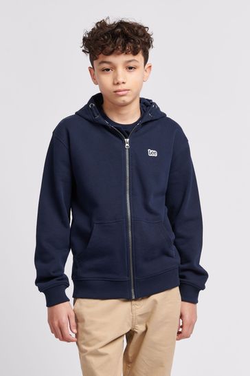 Lee Boys Blue Zip-Through Badge Hoodie