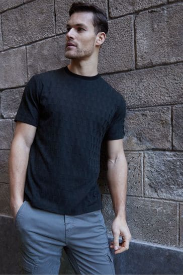 Threadbare Black Textured Short Sleeve T-Shirt
