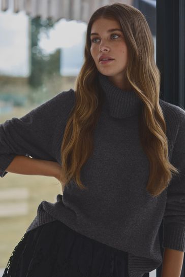 Buy Grey Charcoal 100 Wool Premium High Roll Neck Knitted Jumper from Next Turkey