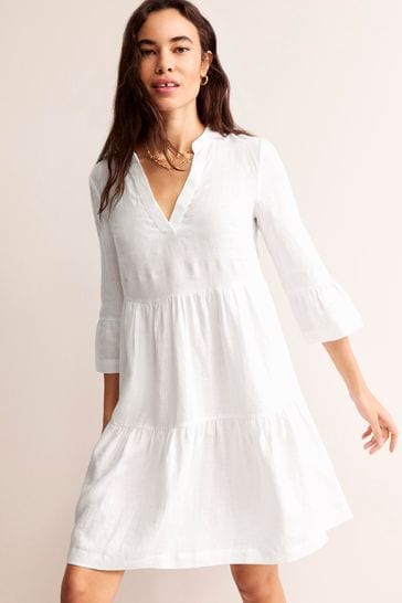 Boden White Sophia Linen Short Dress