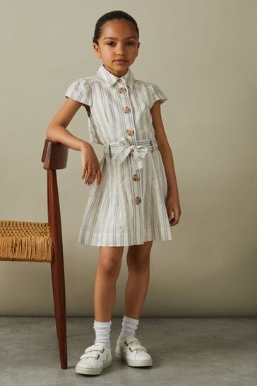 Reiss Blue Selena Junior Cotton-Silk Striped Dress