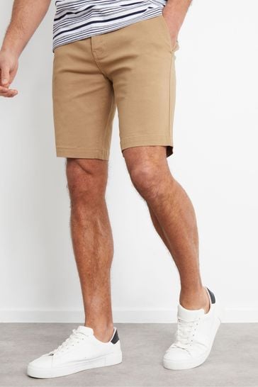 Threadbare Stone Slim Fit Cotton Chino Shorts With Stretch