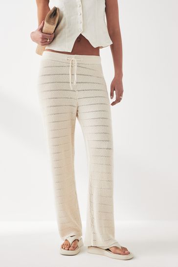 ONLY Cream Wide Leg Crochet Beach Trousers