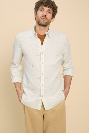 White Stuff White Lighthouse Print Linen Shirt