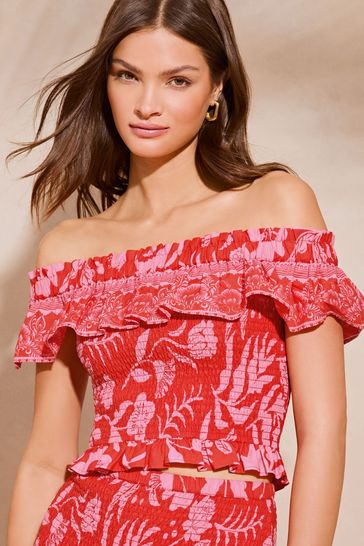 Lipsy Red Printed Bardot Top