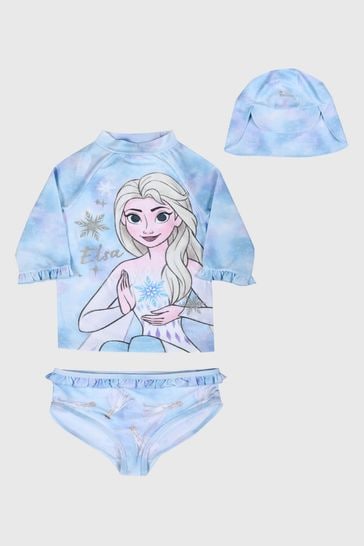 Brand Threads Blue Girls Frozen 3 Piece Swim Set