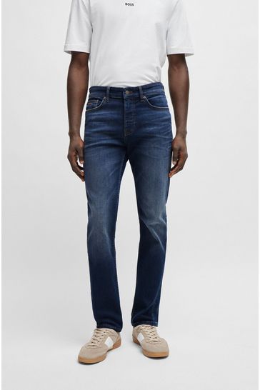 BOSS Dark Blue Tapered Fit Super Stretch Denim Jeans