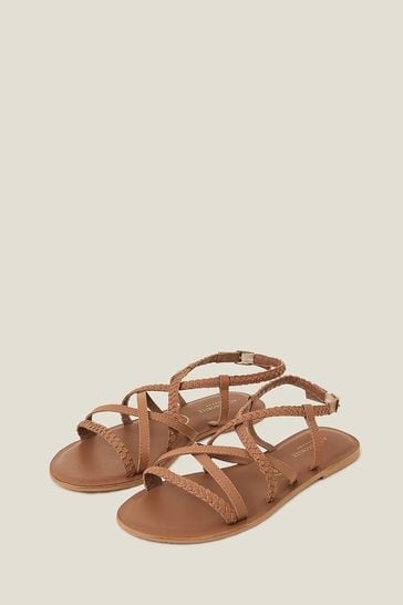 Accessorize Strappy Wide Fit Leather Brown Sandals