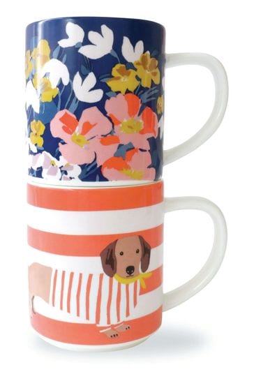 Joules Bright Side 2 Stackable Ceramic Mugs 2 Designs