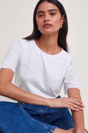 Monsoon White Tatianna Embellished T-Shirt