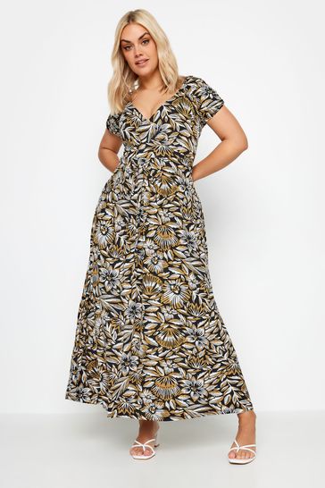 Yours Curve Black Floral Print Tiered Maxi Dress