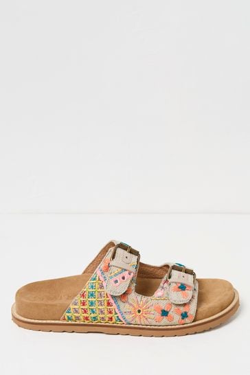 FatFace Natural Embroidered Flatform Sandals