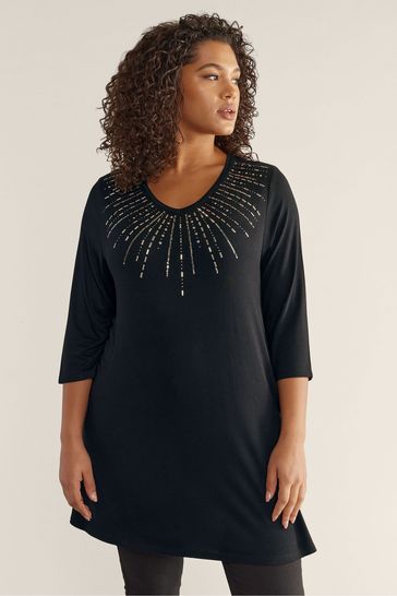 Evans 3/4 Sleeve Swing Black Top