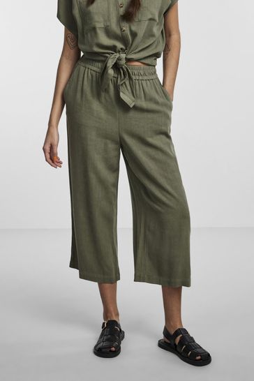 PIECES Green Linen Blend Co-Ord Trousers