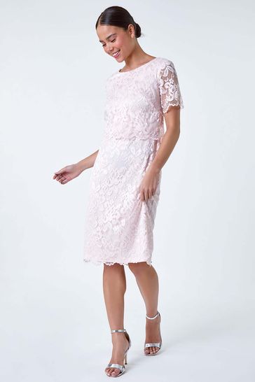Buy Roman Pink Lace Overlay Stretch Dress from the Next UK online shop
