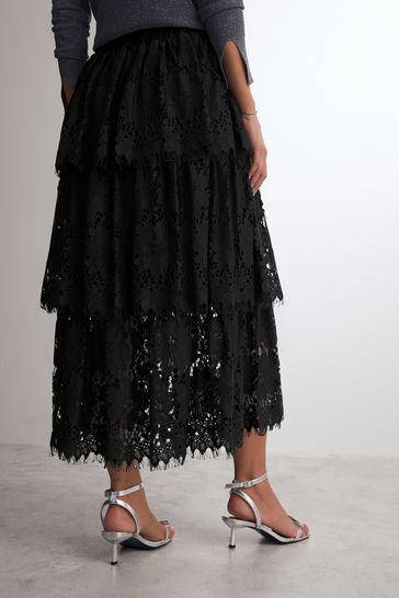 Buy Black Lace Tiered Maxi Skirt from Next Bahrain