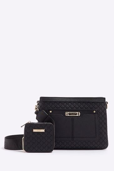 Buy River Island Black Monogram Tri Comp Cross Body Bag from Next Bahrain