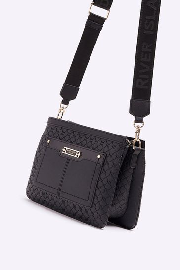 River island black triple compartment cross body bag new arrivals
