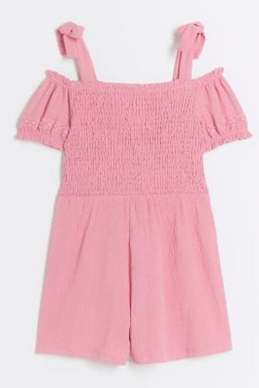 River Island Pink Girls Bow Strap Playsuit