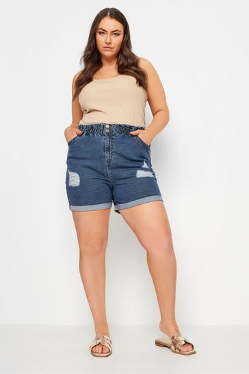 Buy Yours Curve YOURS Curve Mid Wash Blue Ripped Denim Shorts from the Laura Ashley online shop