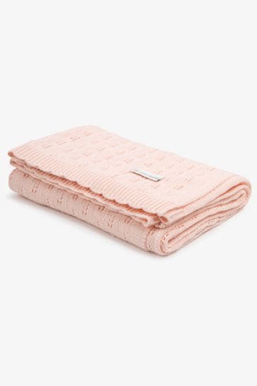 The Little Tailor Pink Cotton Pointelle Knitted Blanket